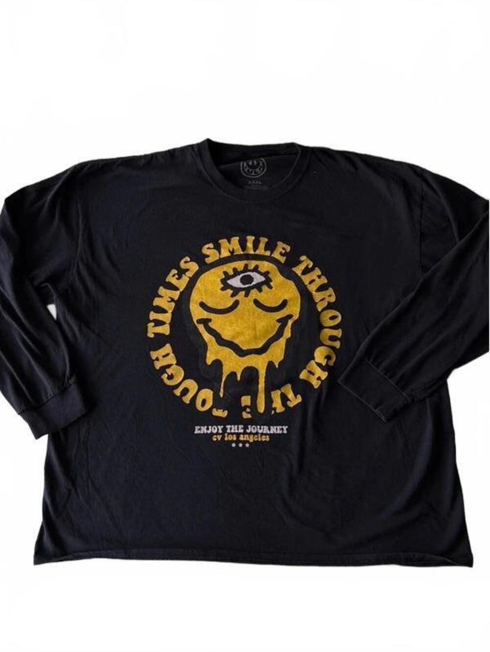 CV Los Angeles Smiley Face Graphic Long Sleeve Tee, Black, Men's XXXL